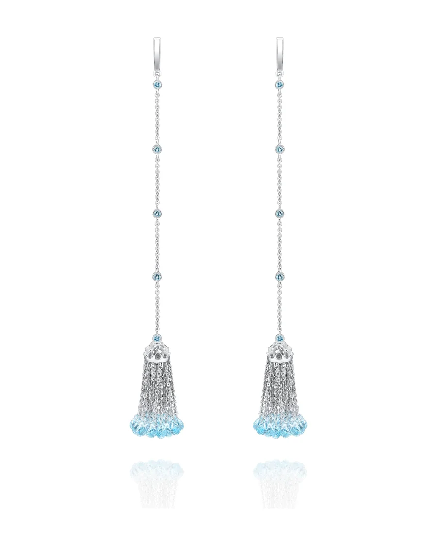 Серьги-кисти из белого золота с топазами Sky Blue